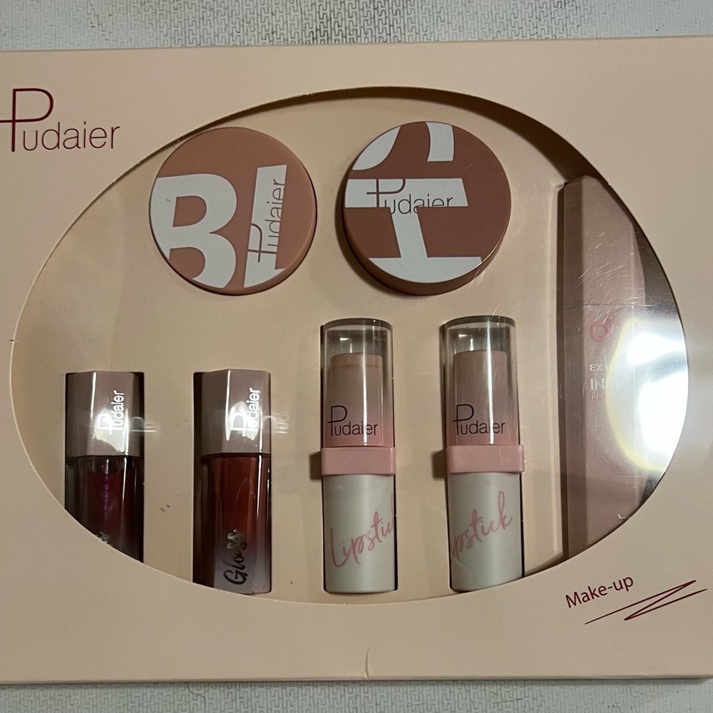 Lipstick, blush, gloss and mascara